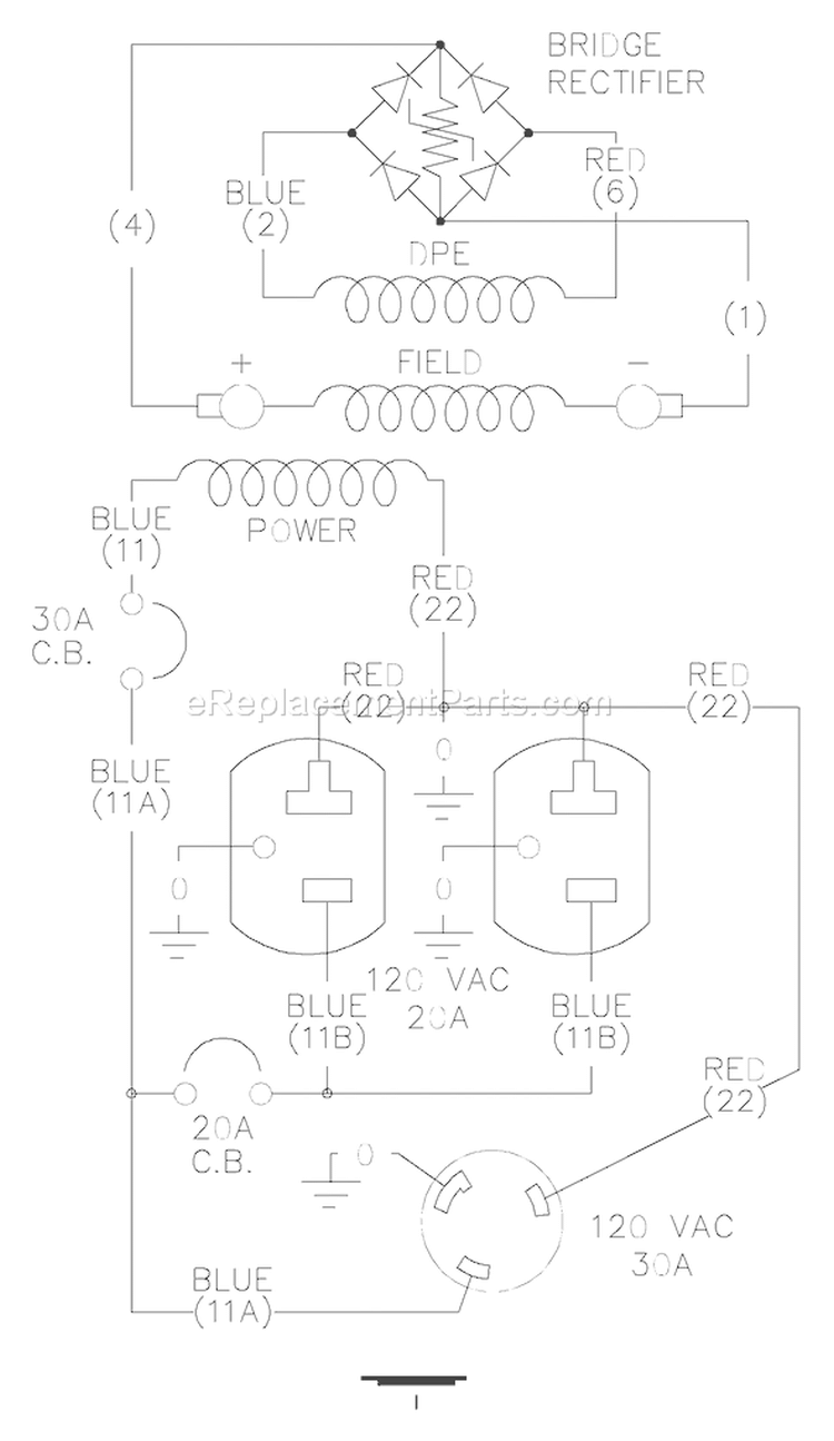 Page E Diagram and Parts List for 1653-3  Briggs and Stratton Generator